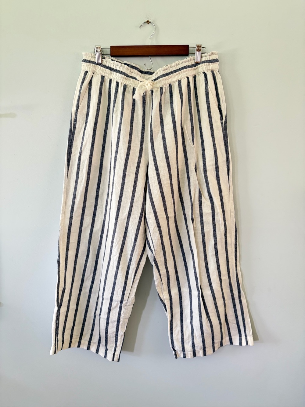 J. Crew Linen Cotton Striped Wide Leg Cropped Pants